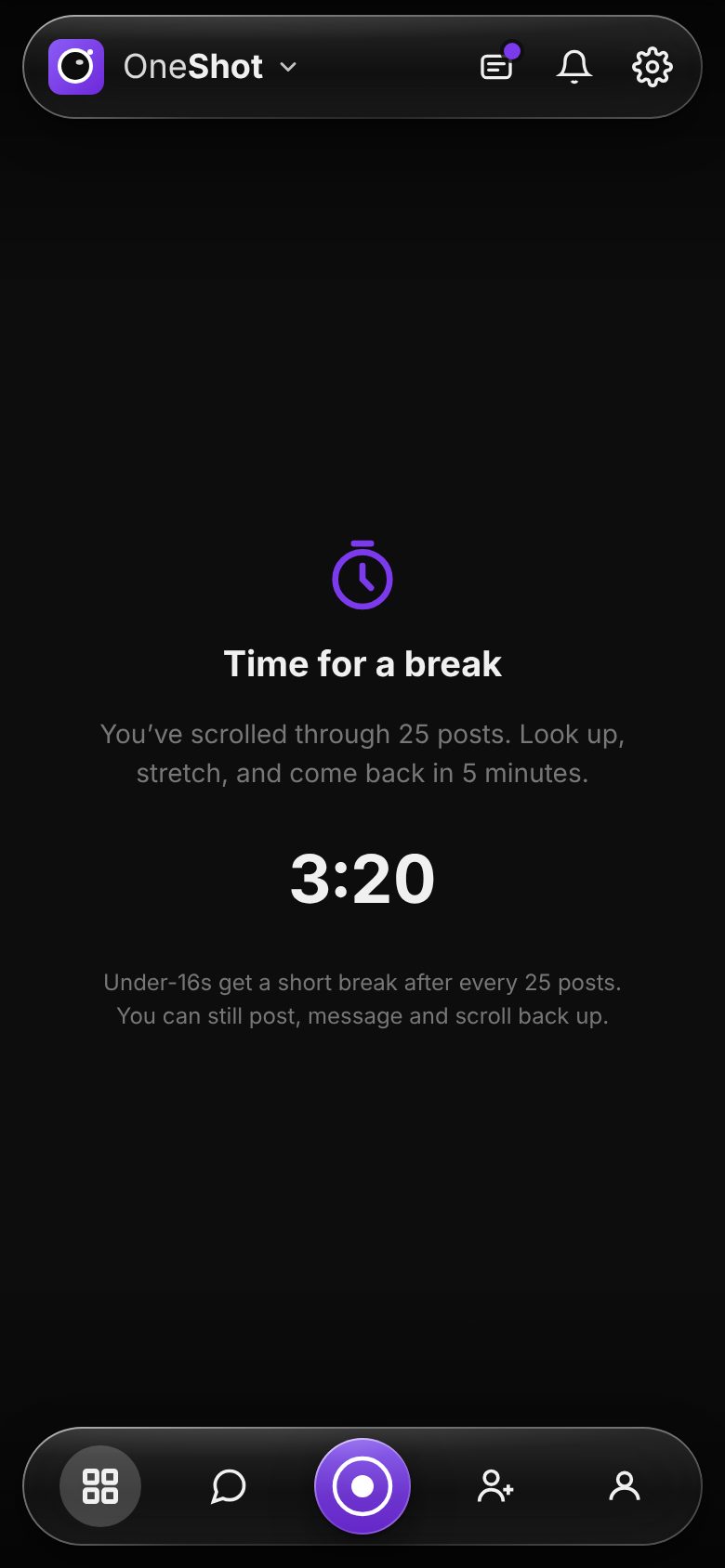 A five-minute break after scrolling 25 posts