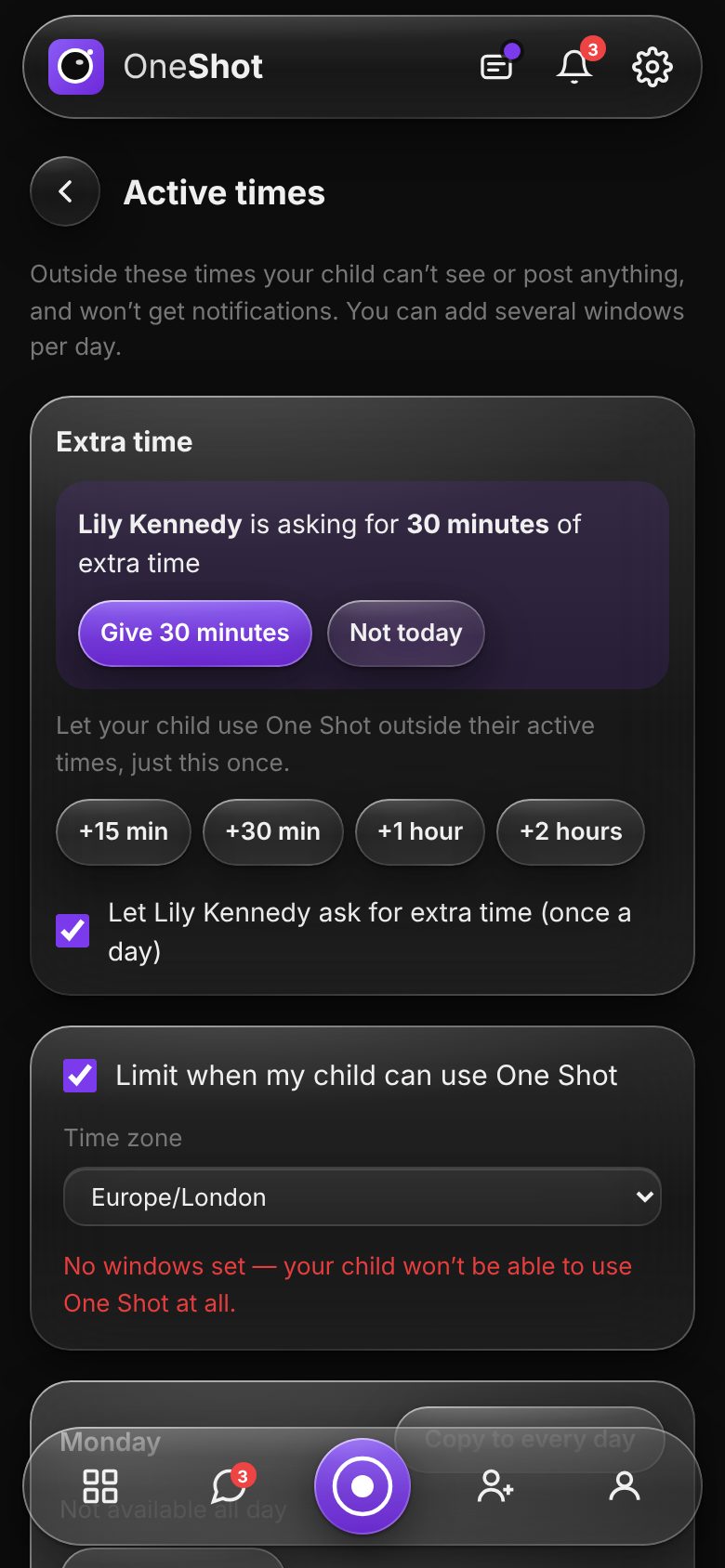 A parent answering a request for 30 more minutes