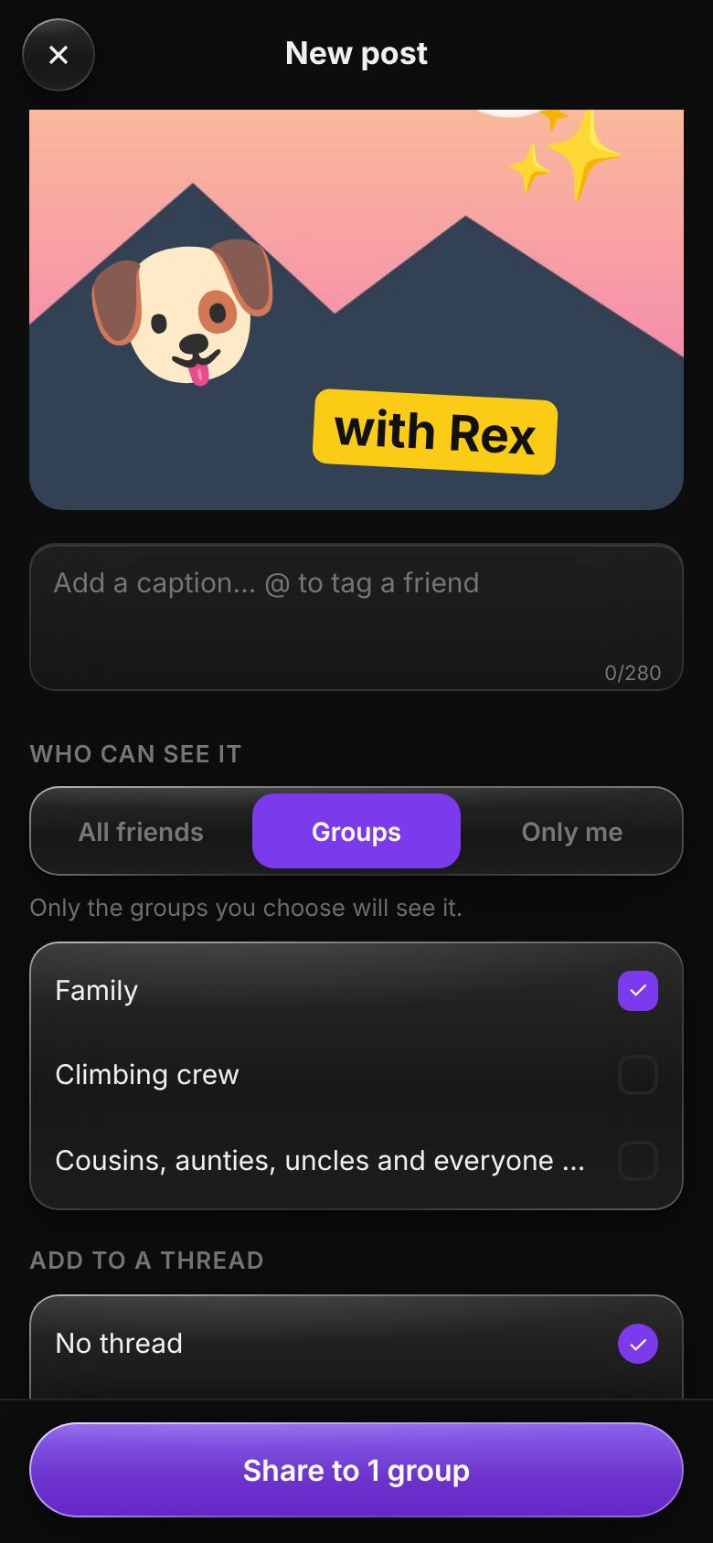 Choosing to share a photo with the Family group